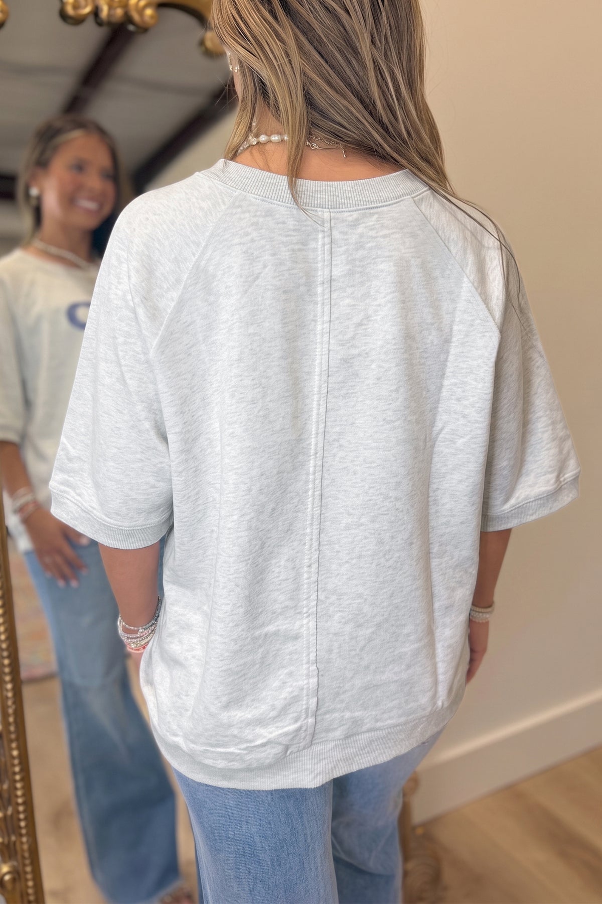 Light Grey GOD IS GOOD Applique 3/4 Sleeve Tunic Top