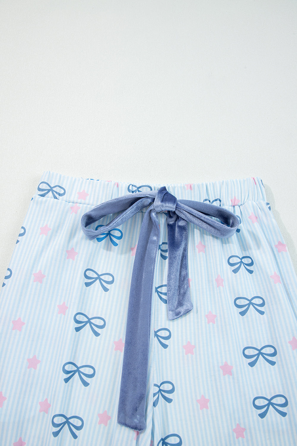 Sky Blue Stripe Bow Star Print Tied Detail Lounge Set