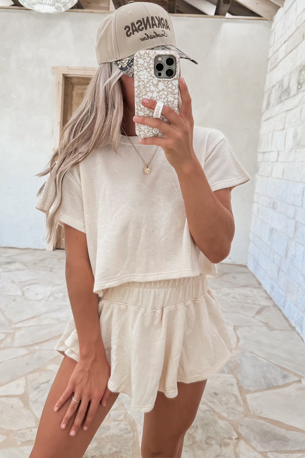 Women's Blossom Two-Piece Cropped Tee and Ruffle High-Waist Skort Set