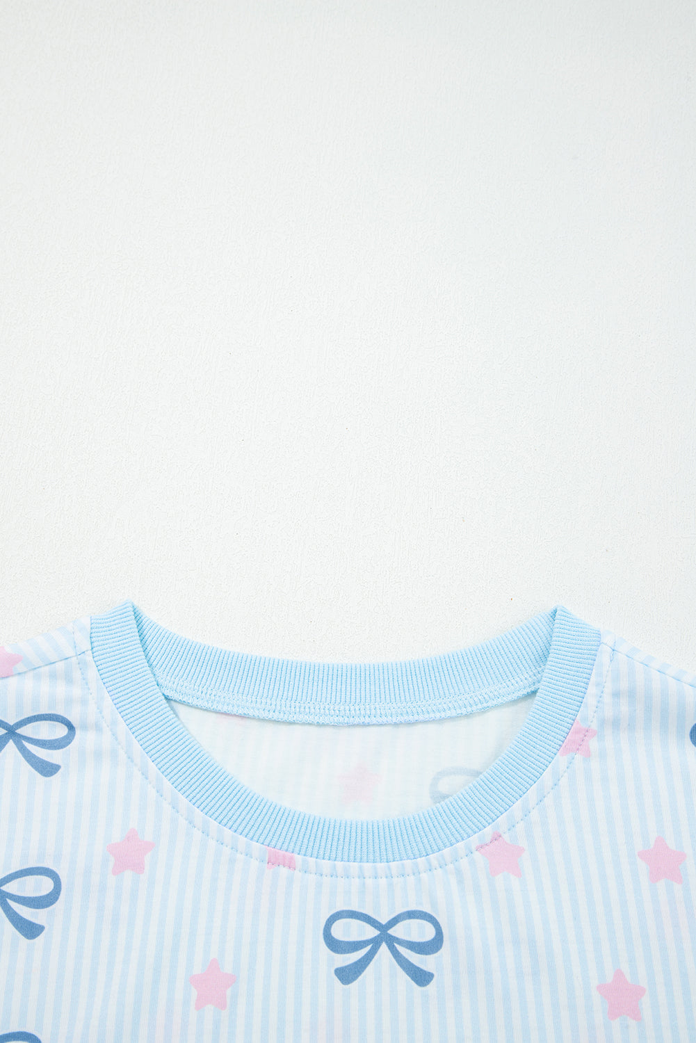 Sky Blue Stripe Bow Star Print Tied Detail Lounge Set