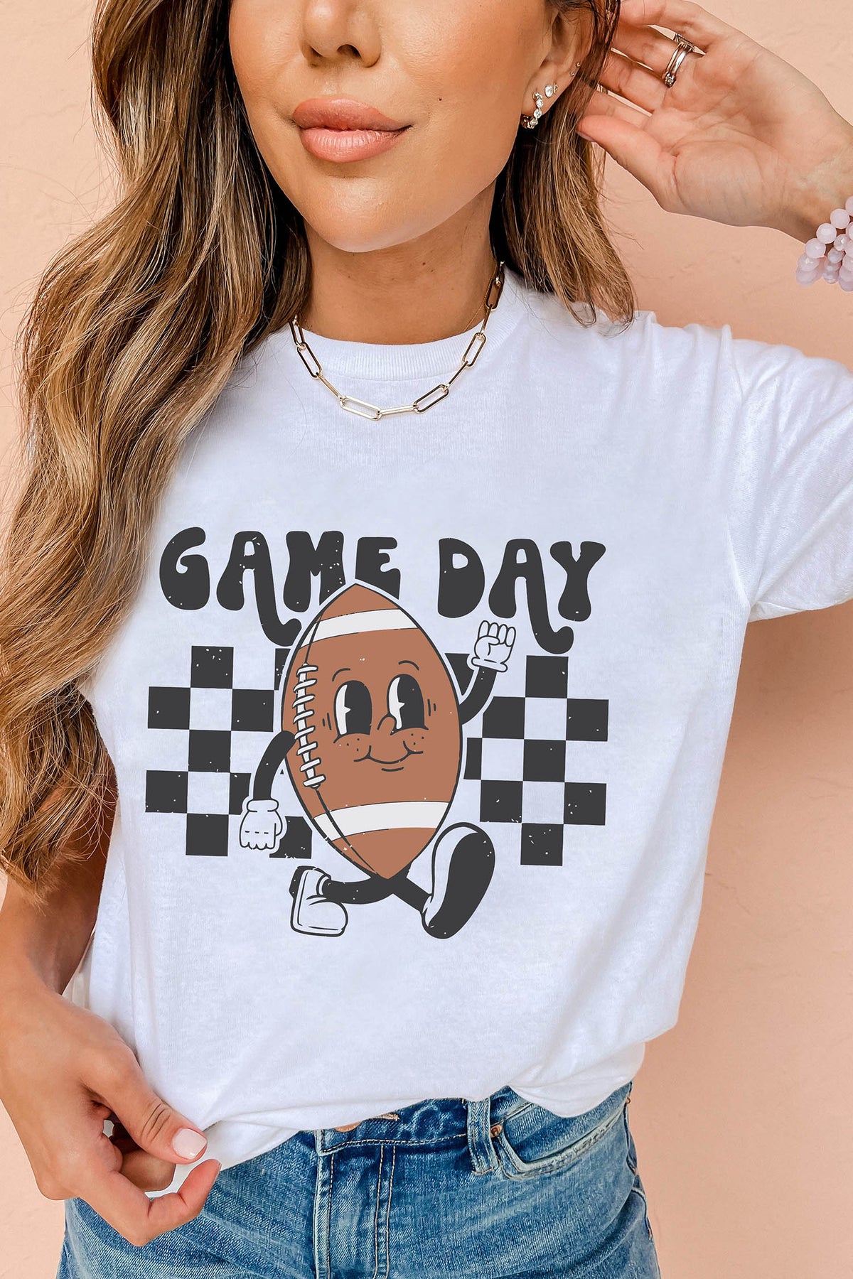 White Playful Game Day Football Printed T-Shirt