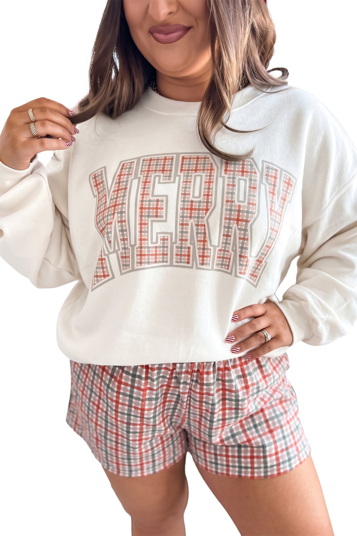 Red Plaid Casual Plus Size Shorts