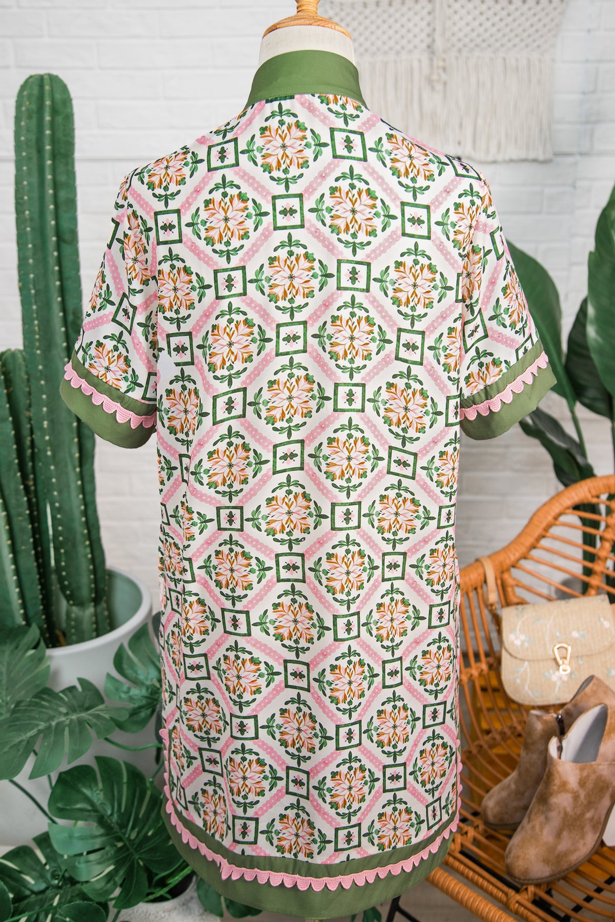 Multicolour Boho Geometric Flower Print Short Sleeve Mini Dress