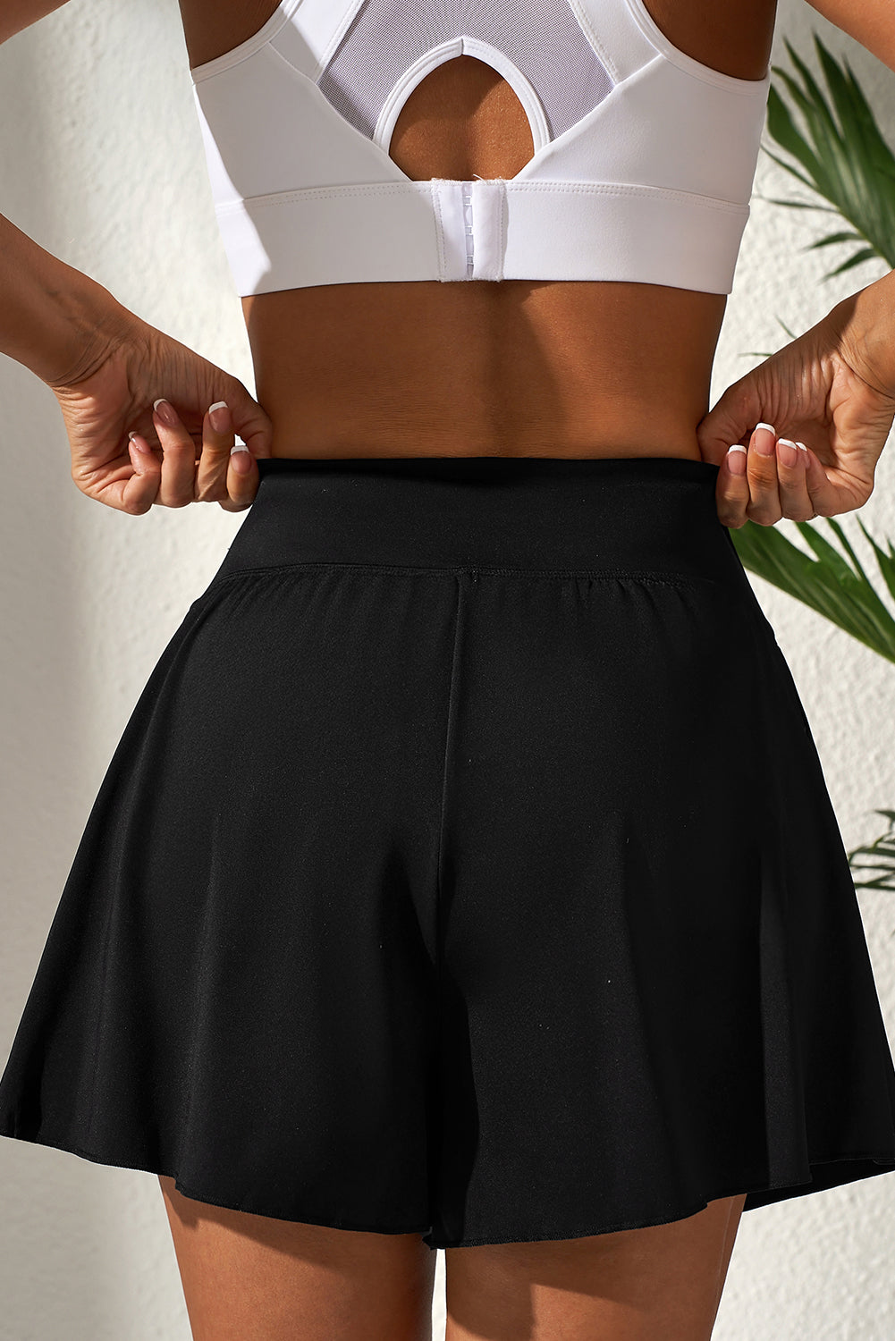 Black High-Waist Wide-Leg Swim Bottom
