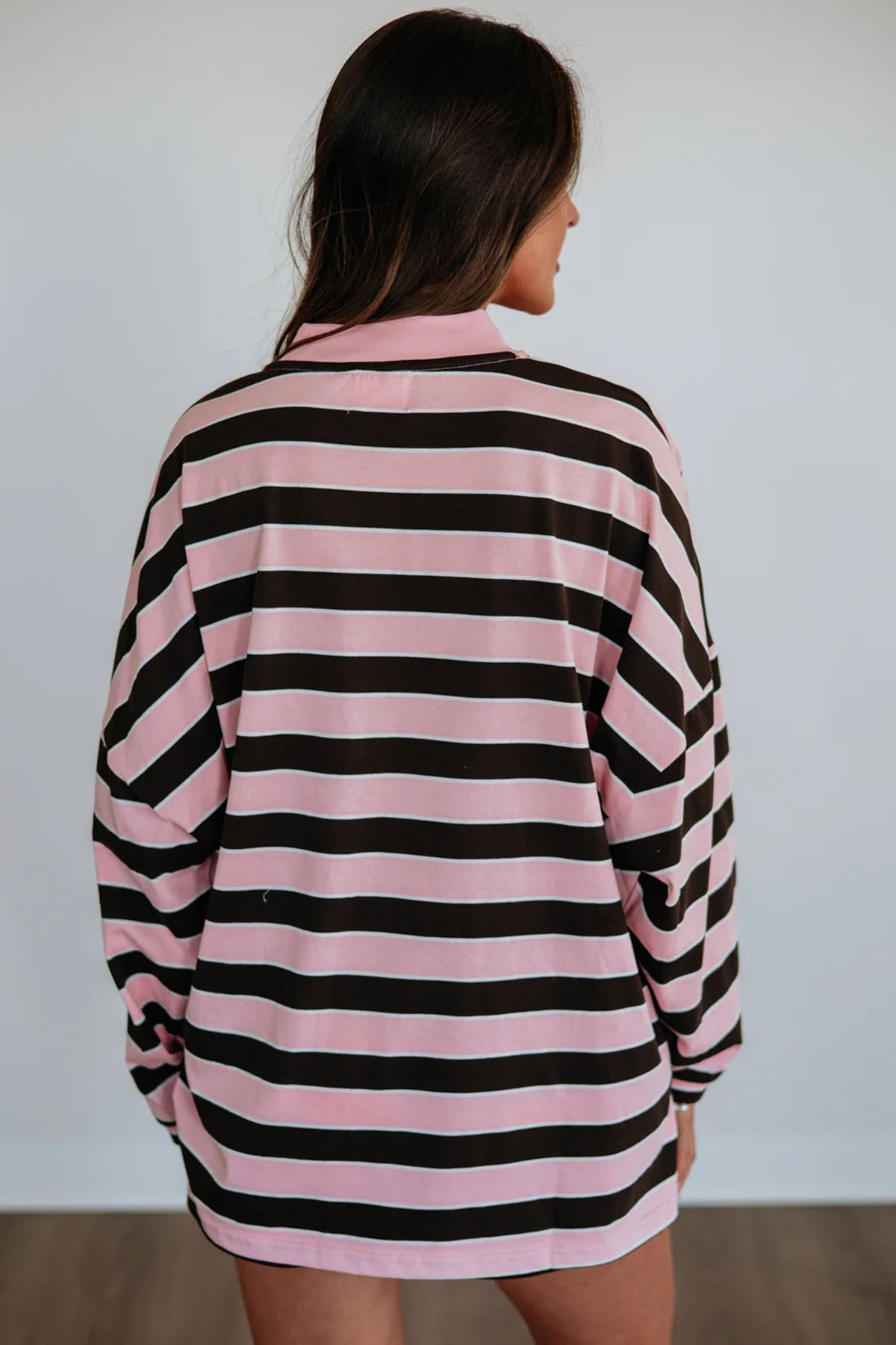 Pink Stripe Oversized Top and Elastic Waist Shorts Set