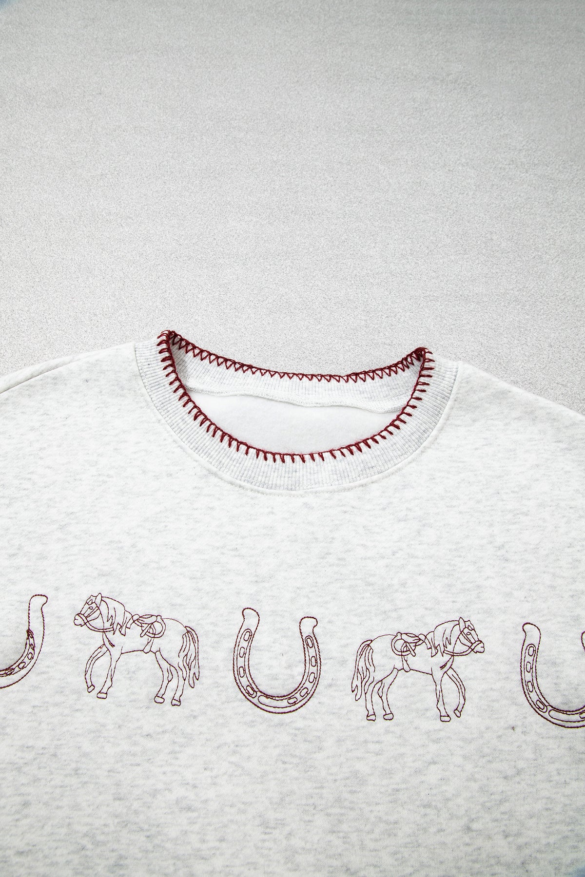Light Grey Western Print Embroidered Sweatshirt