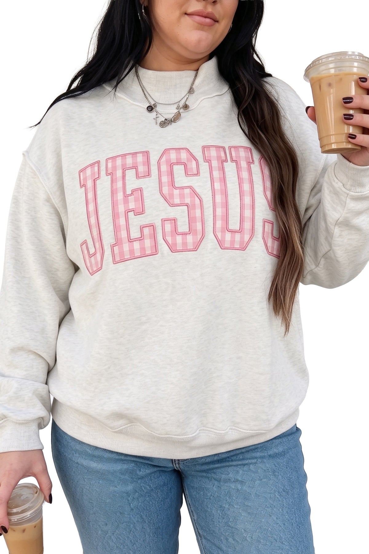 Gray Polka Dot FAITH Applique Plus Size Sweatshirt