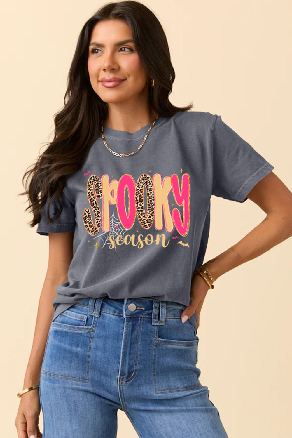 Gray Spooky Season Playful Halloween Graphic T-Shirt