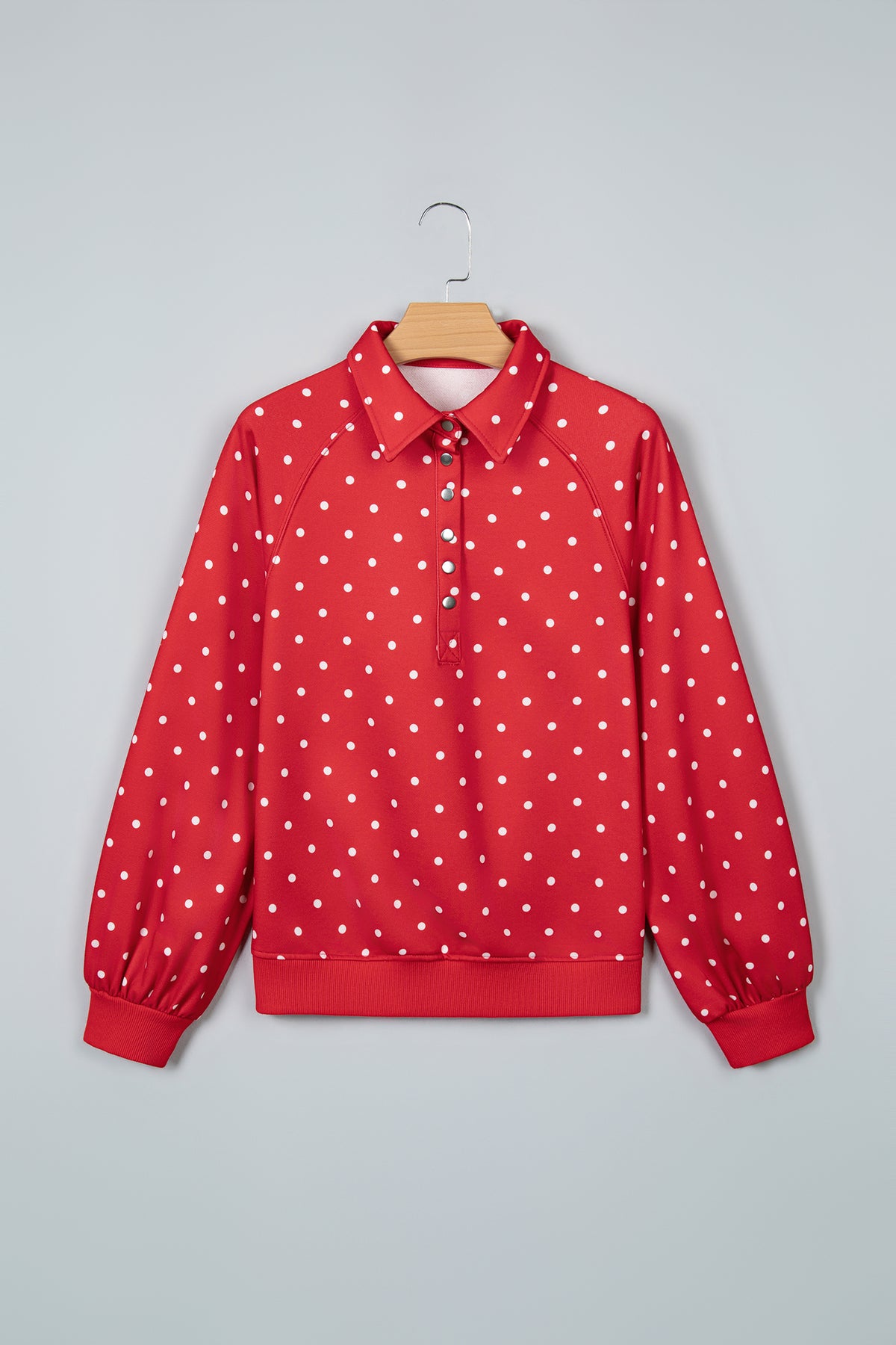 Black Polka Dot Print Metal Button Collar Sweatshirt