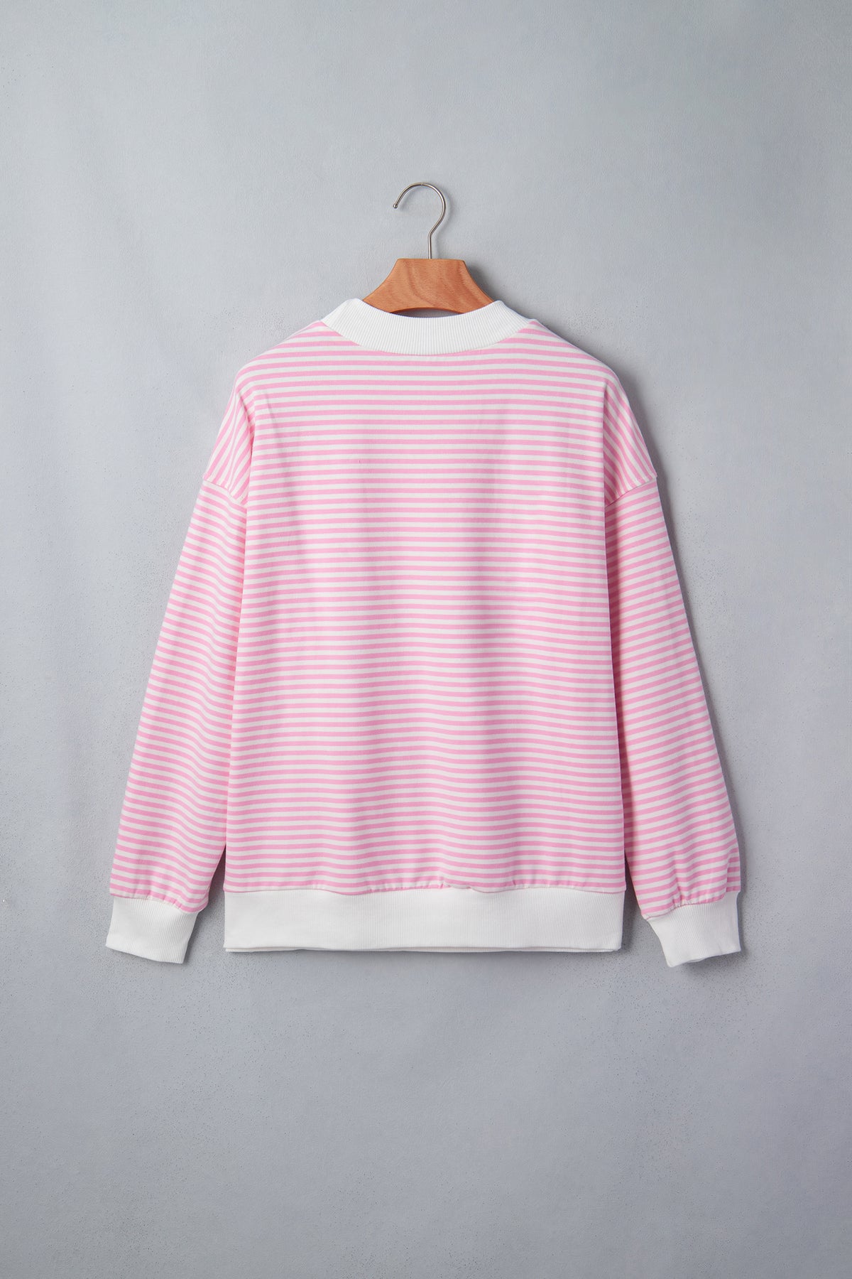Pink Stripe Embroidered Bow High Neck Sweatshirt
