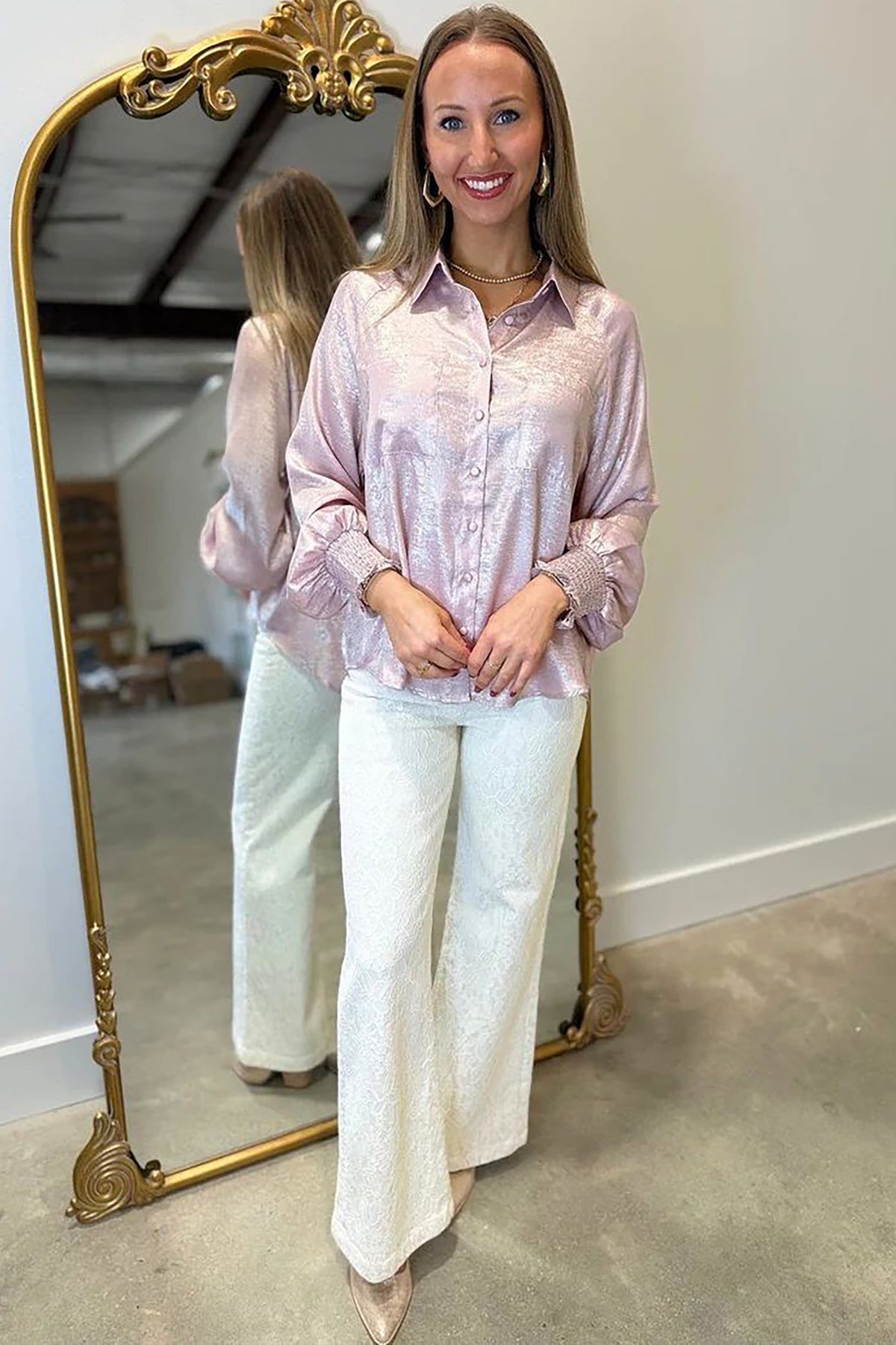 Delicacy Button Front Ruffle Cuffs Back Paneling Shirt