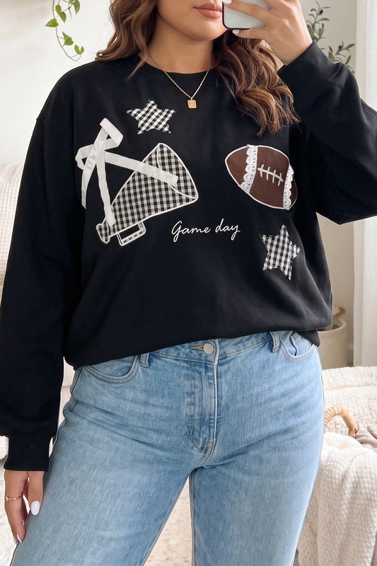 Black Rugby Game Day Graphic Plus Size Sweatshirt
