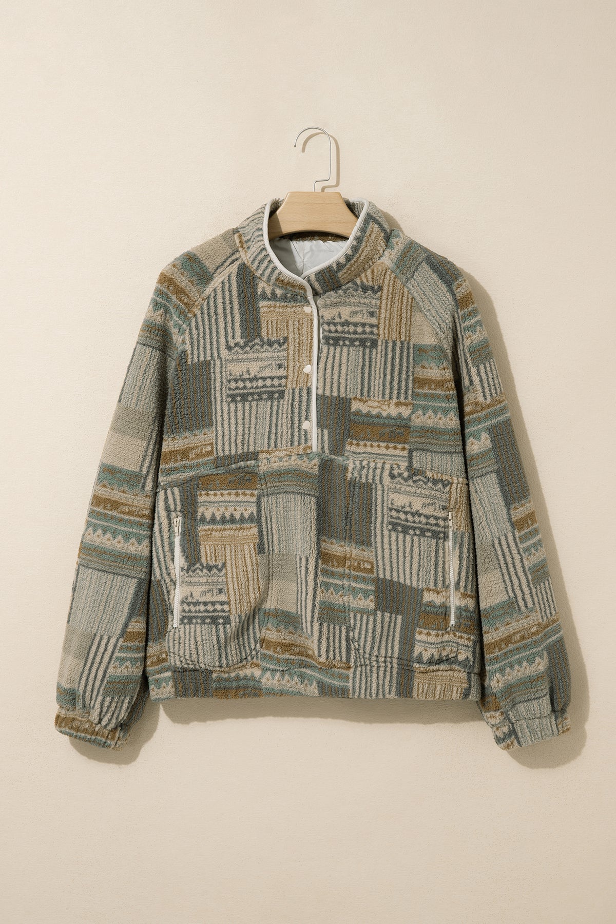 Green Western Print Fleece Pullover Fit Sweatshirt