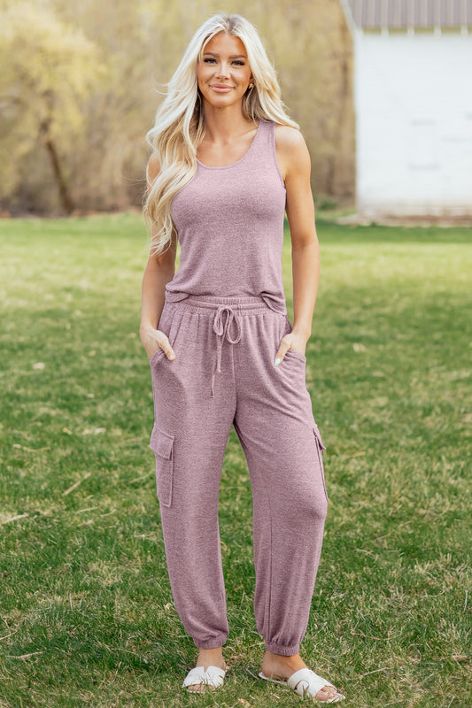 Orchid Bouquet Casual Tank Top Drawstring Jogger Pants Set