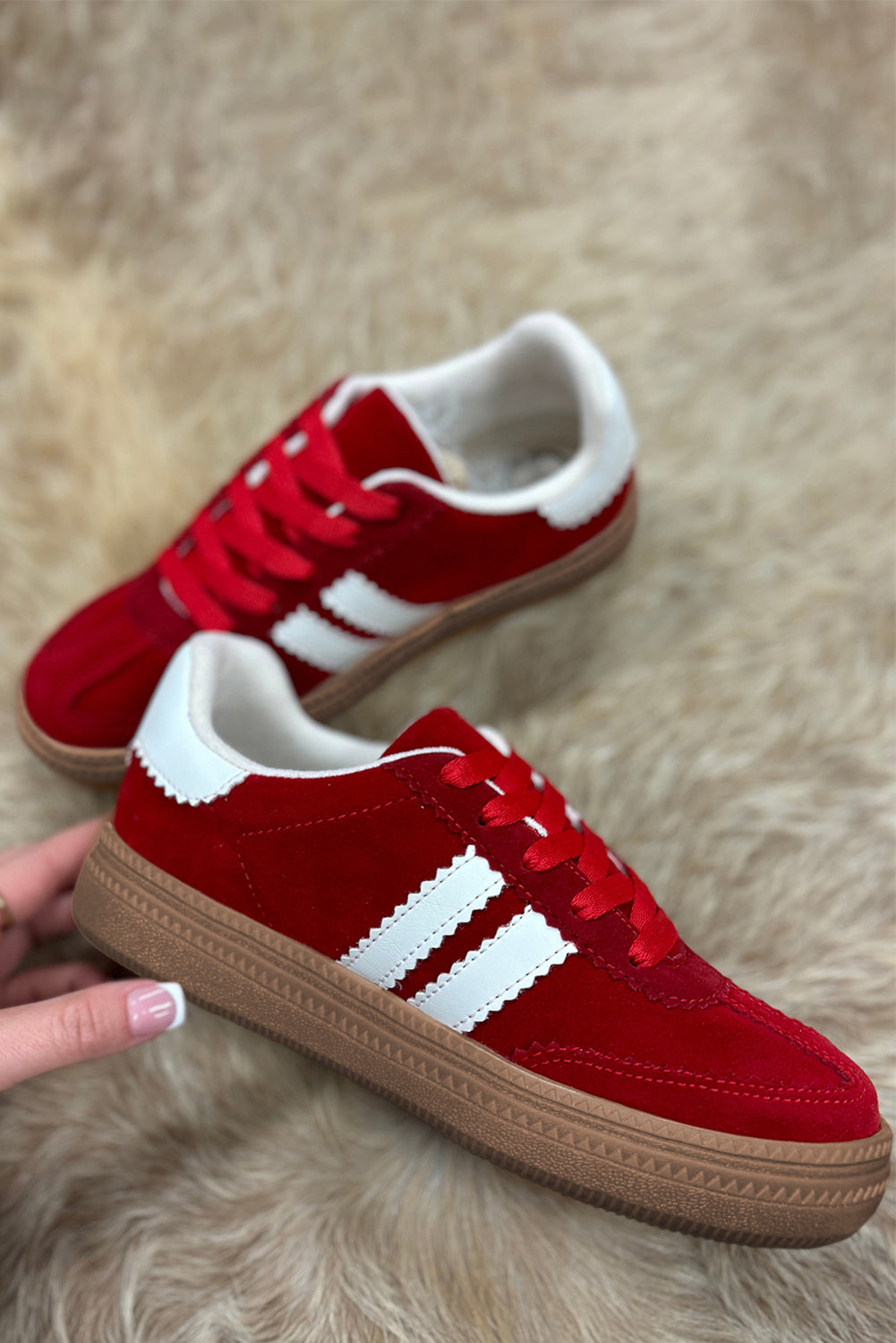 Fiery Red Vintage Striped Patchwork Lace-up Sneakers