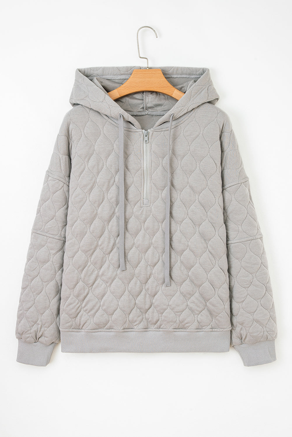 Women's Gray Quilted Quarter Zip Plus Size Hoodie Set