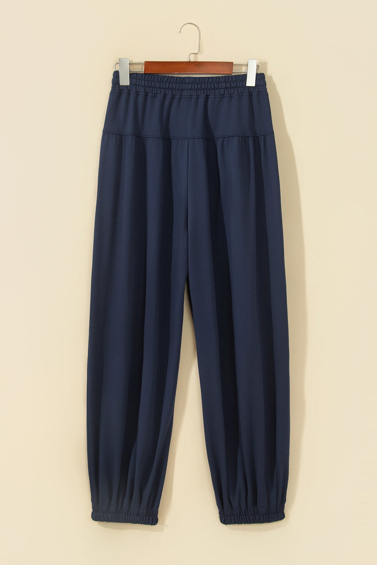 Dirty blue Elastic Waist Drawstring Wide Leg Full-Length Pants