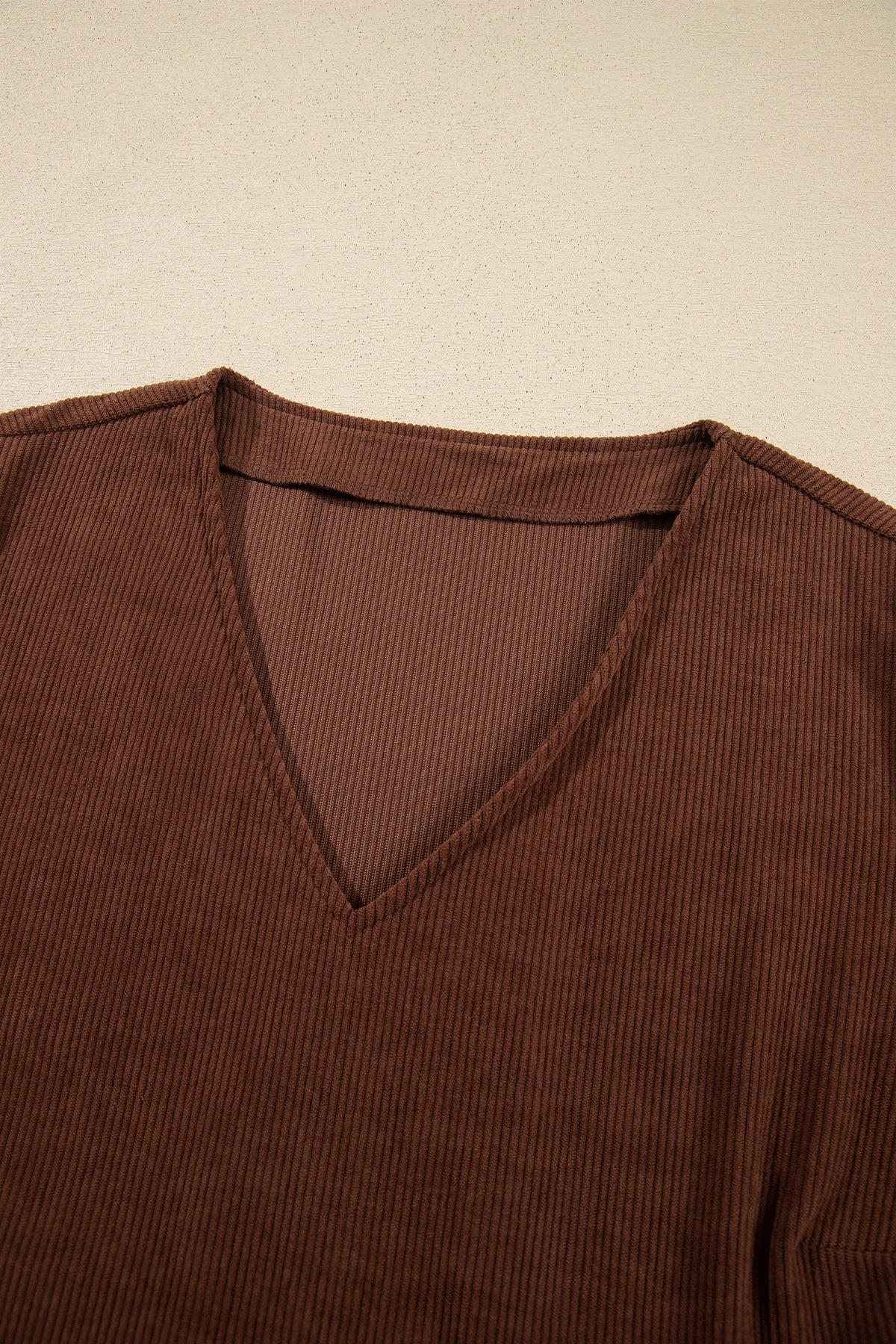 Coffee Winter Corduroy V-Neck Long-Sleeve Plus Size Mini Dress