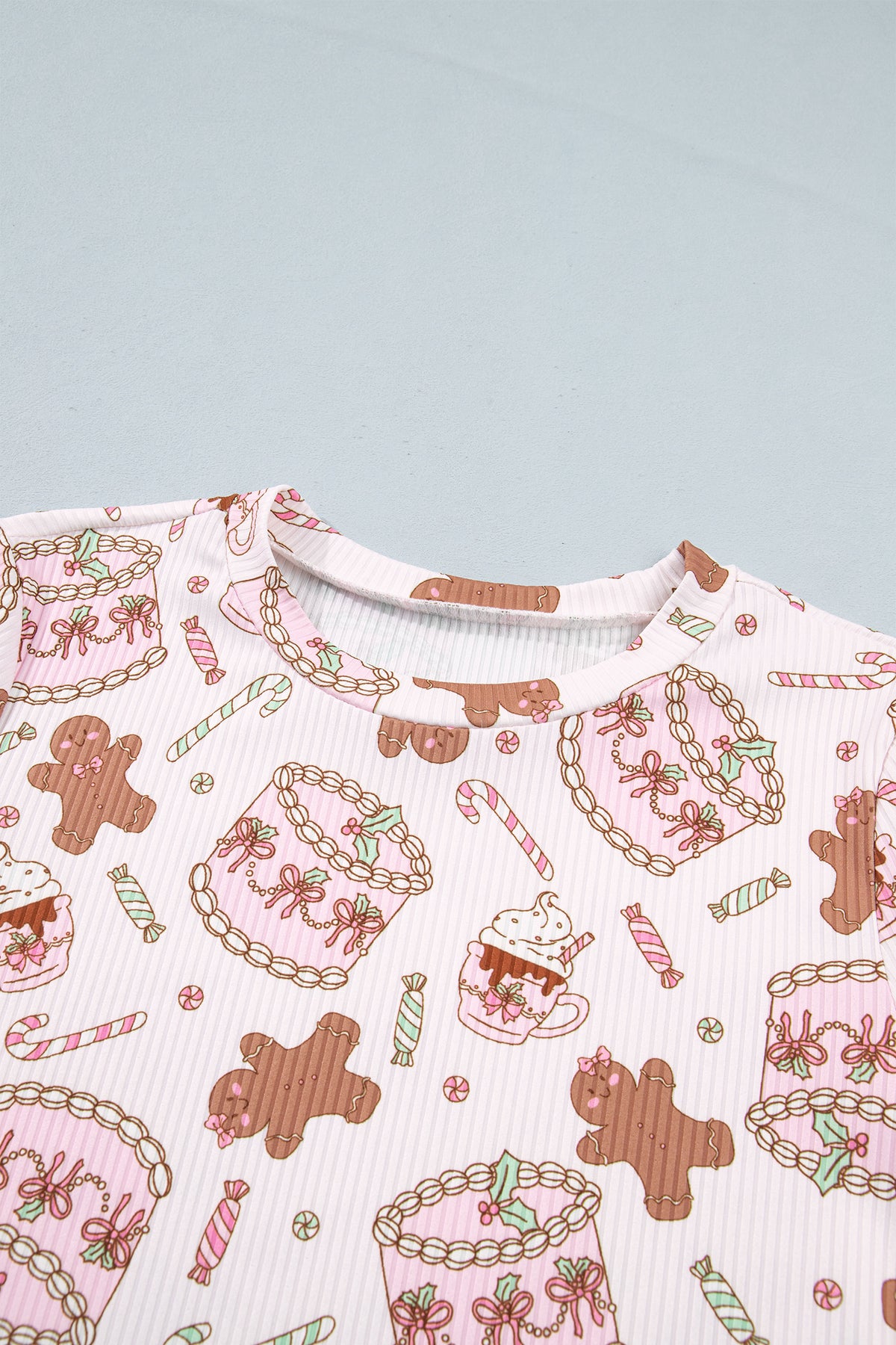 Pink Abstract Christmas Print Long Sleeve Lounge Set