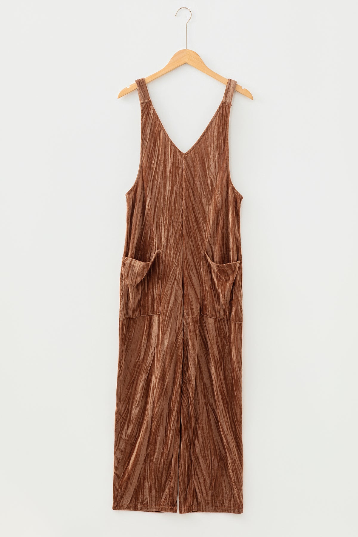 Chicory Coffee Velvet Adjustable Straps Patched Pocket Jumpsuit