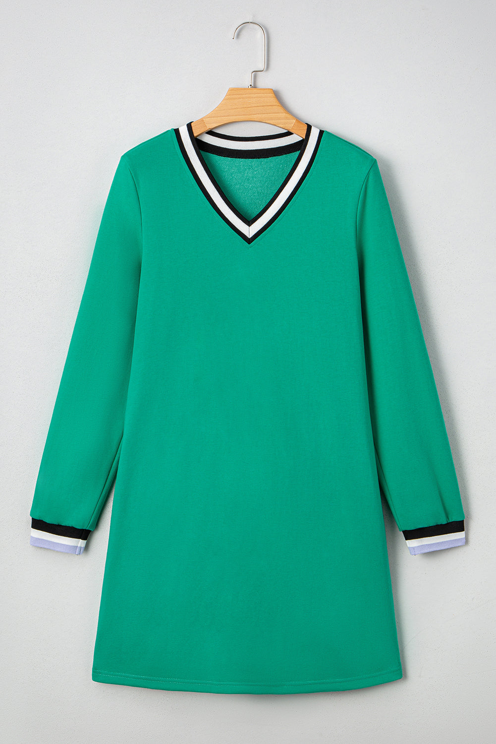 Mint Green Varsity Striped V Neck T Shirt Dress with Pockets
