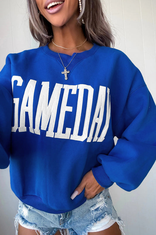 Sky Blue GAMEDAY Embroidered Patch Pattern Shift Sweatshirt