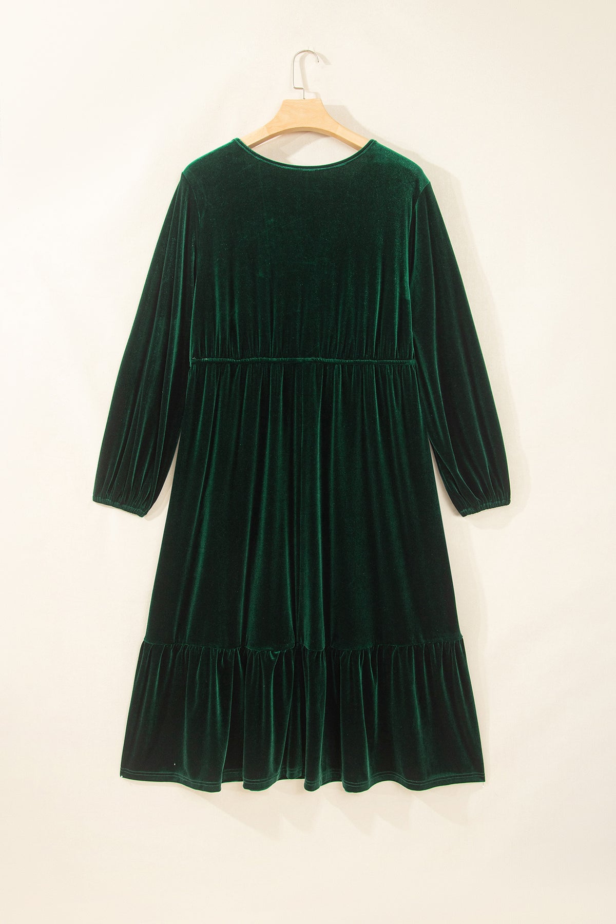 Blackish Green V Neck Velvet Plus Size Maxi Dress