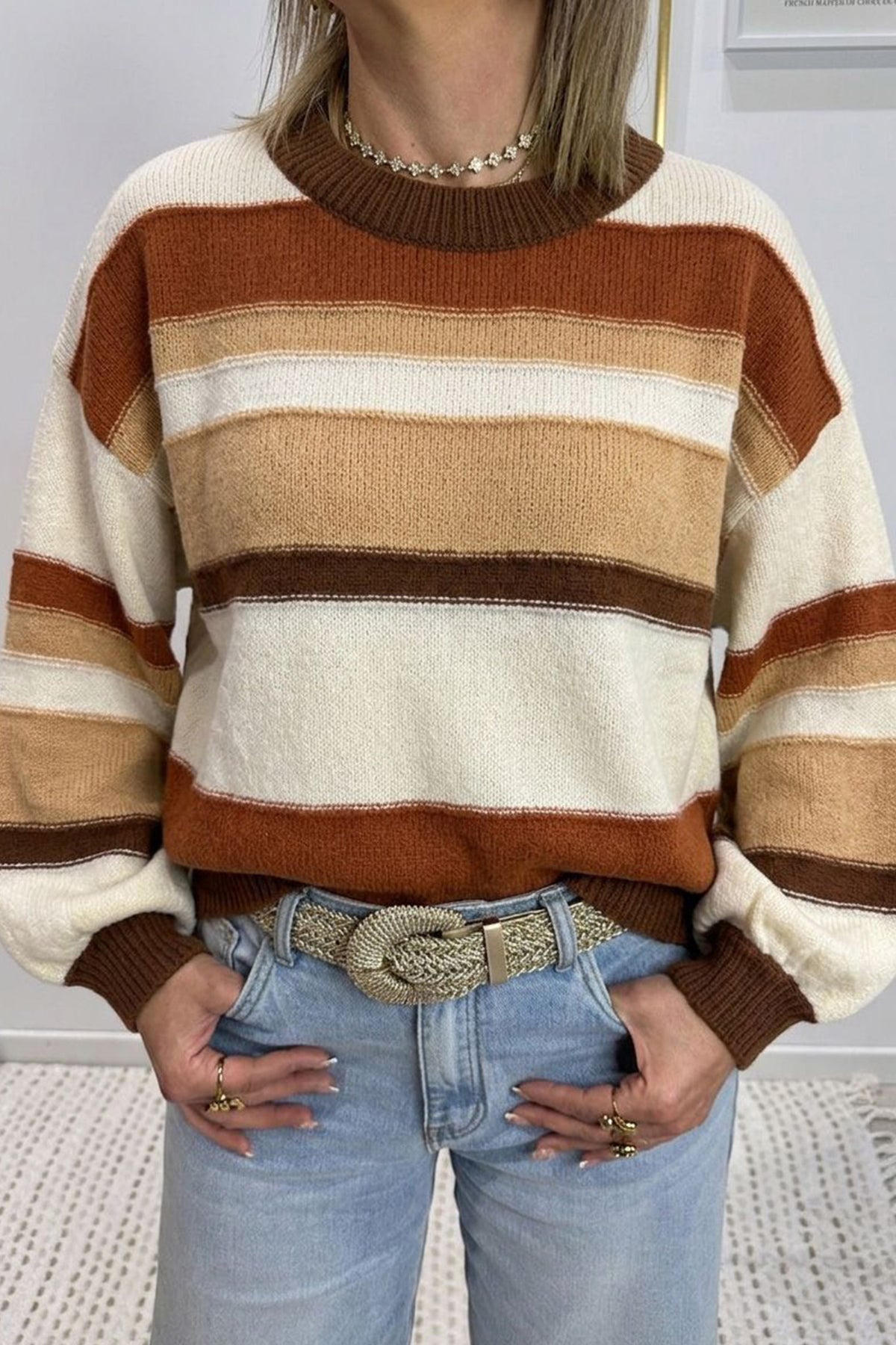 Multicolor Stripe Crew Neck Knit Sweater