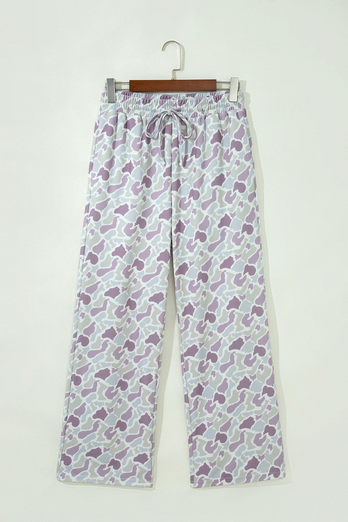 Green Camo Print Drawstring Waist Loose Fit Full-Length Pants