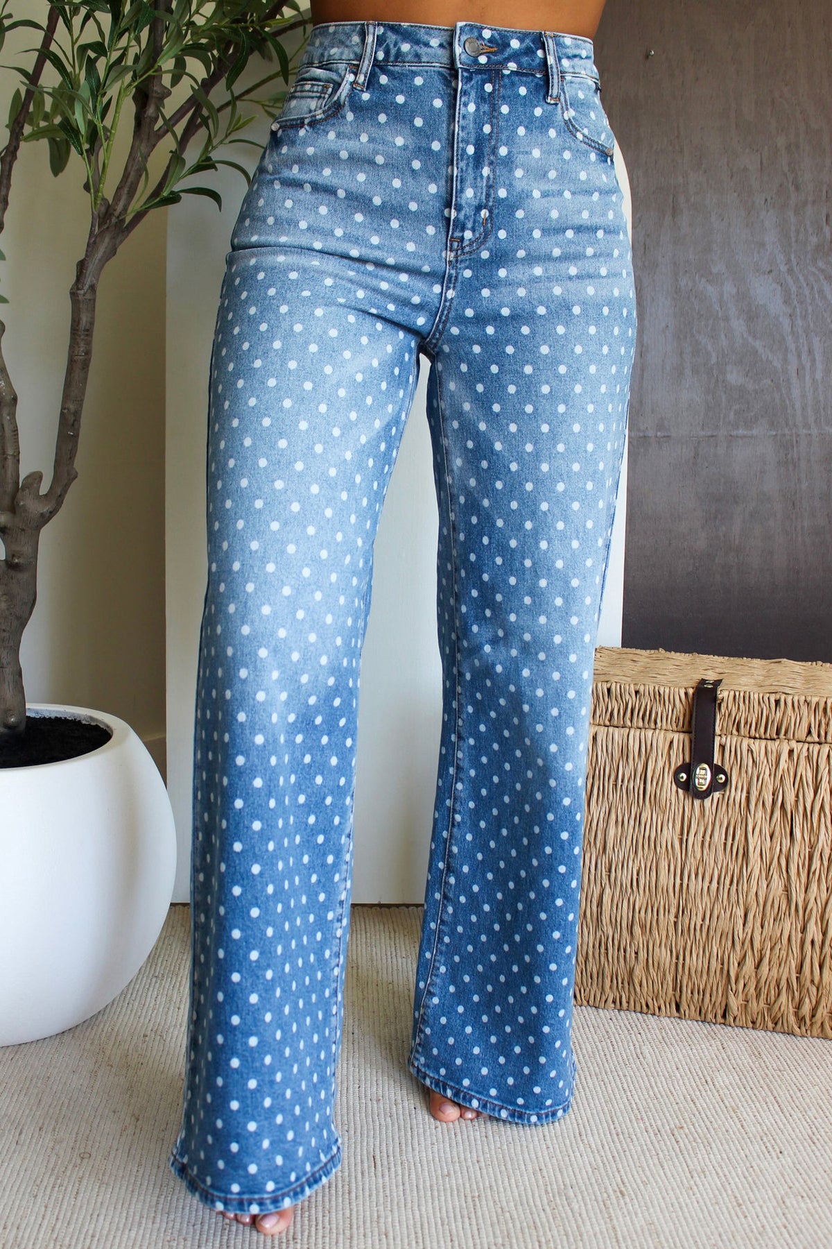 Sky Blue Polka Dot High Waist Jeans