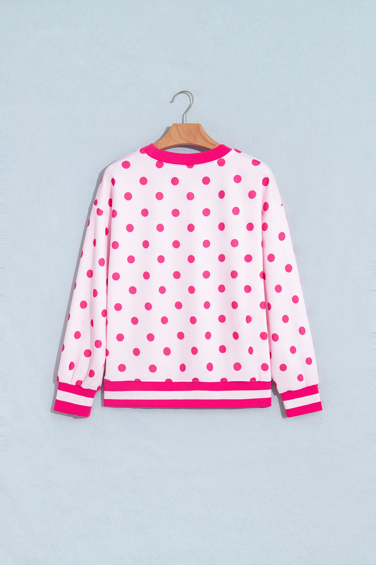 Pink Polka Dot Color Block Pullover Sweatshirt
