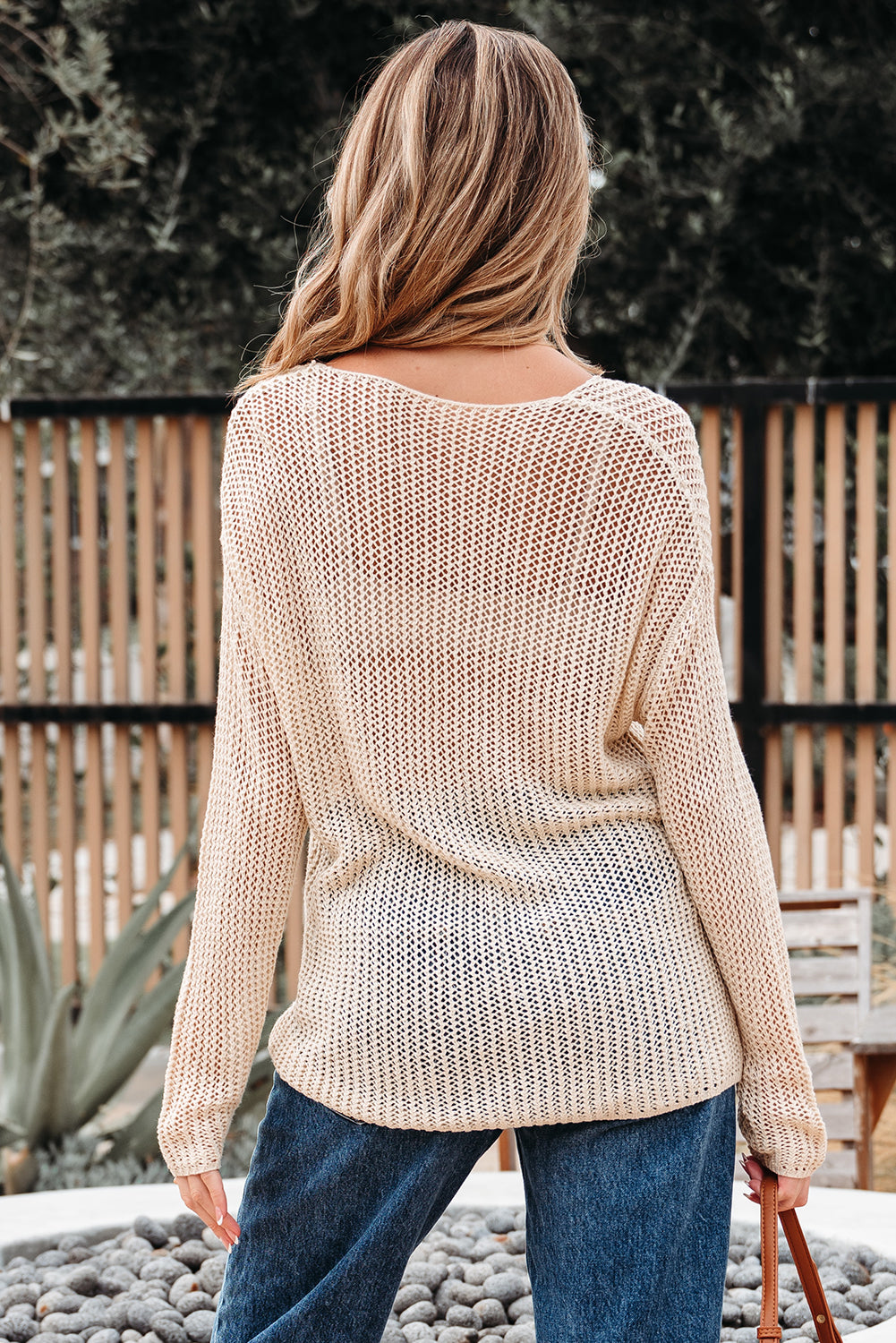 Smoke Gray Crochet Hollow-out Jumper Top Sweater
