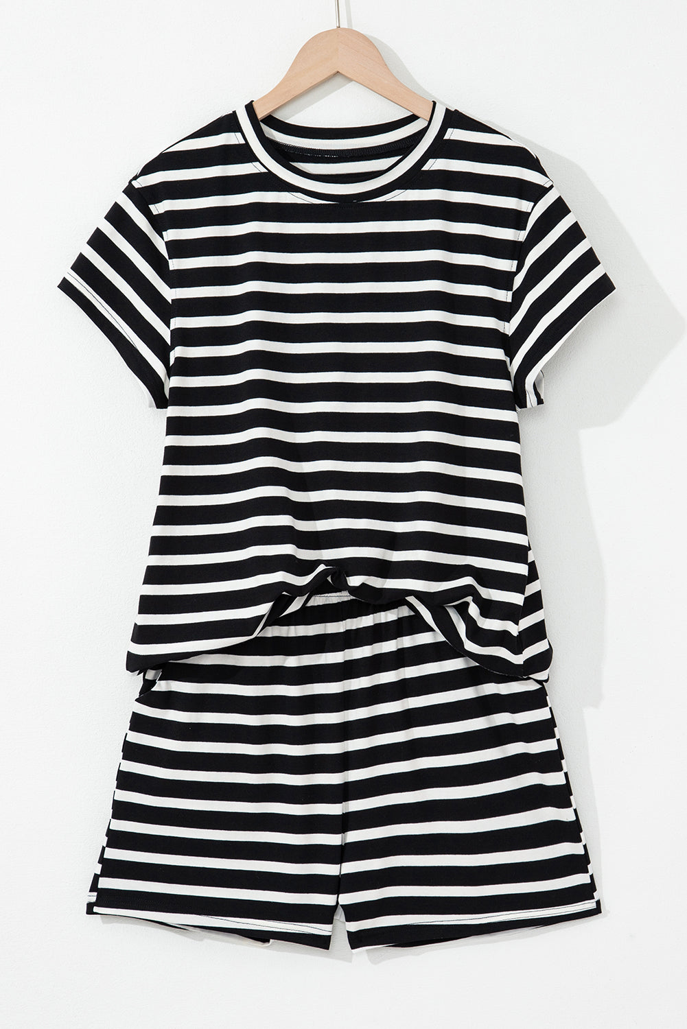 Women's Black White Striped Short-Sleeve Top & Shorts Set