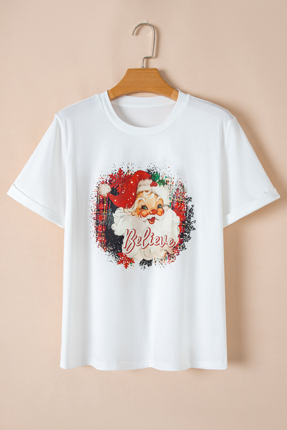 White Believe Christmas Father Graphic Crewneck T-Shirt