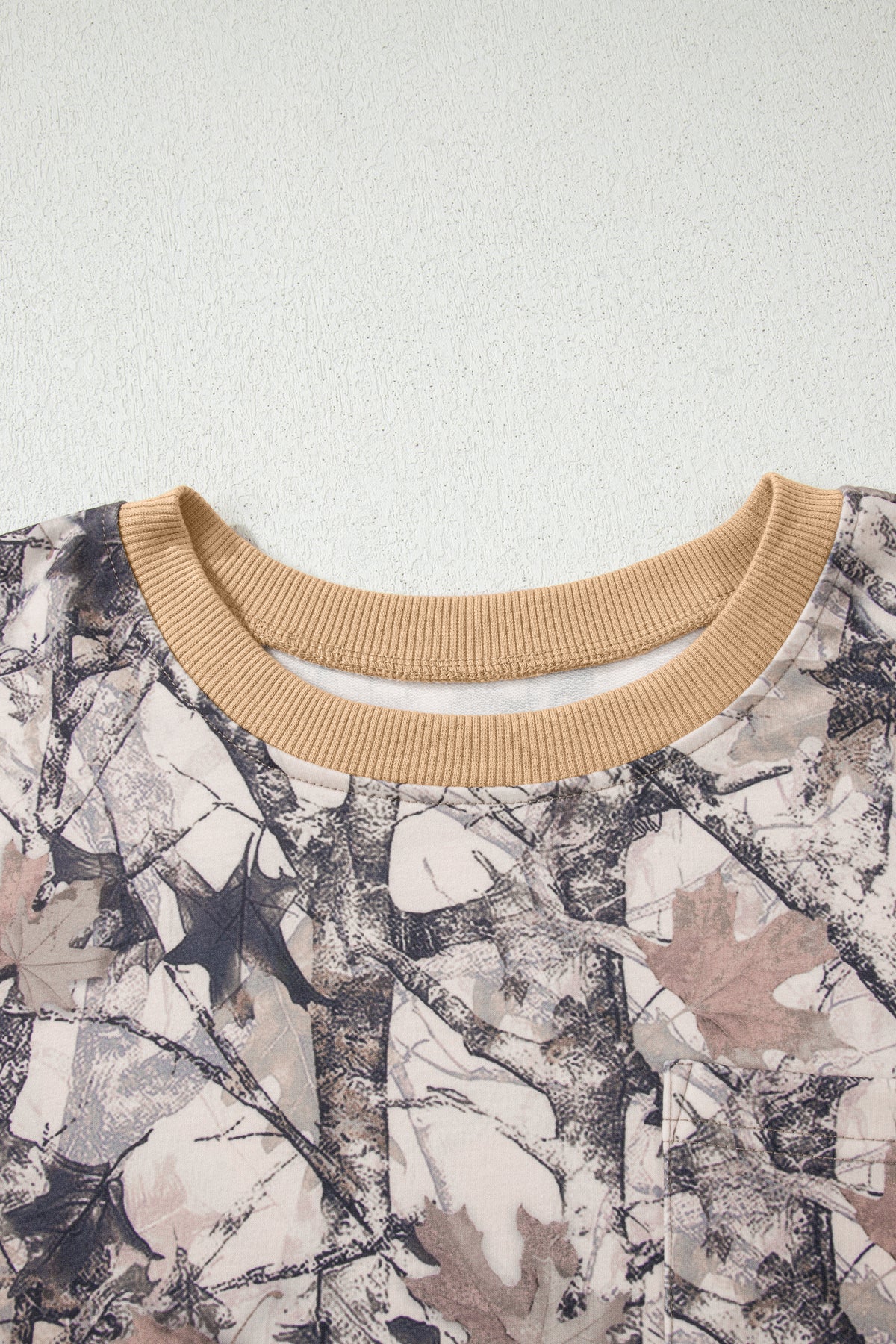 Women's Khaki Woodland Camo Print Long-Sleeve Top Shorts Two-Piece Set
