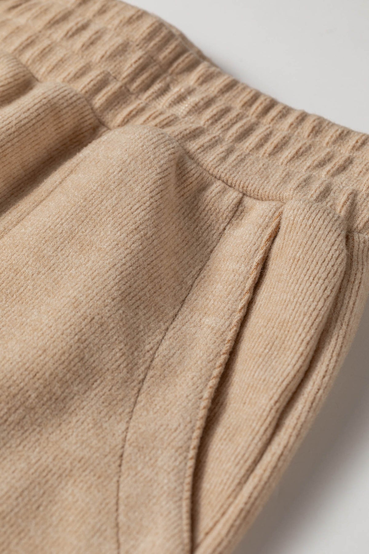 Women's Light French Beige Short-Sleeve Ribbed Top Casual Pants Two-Piece Set