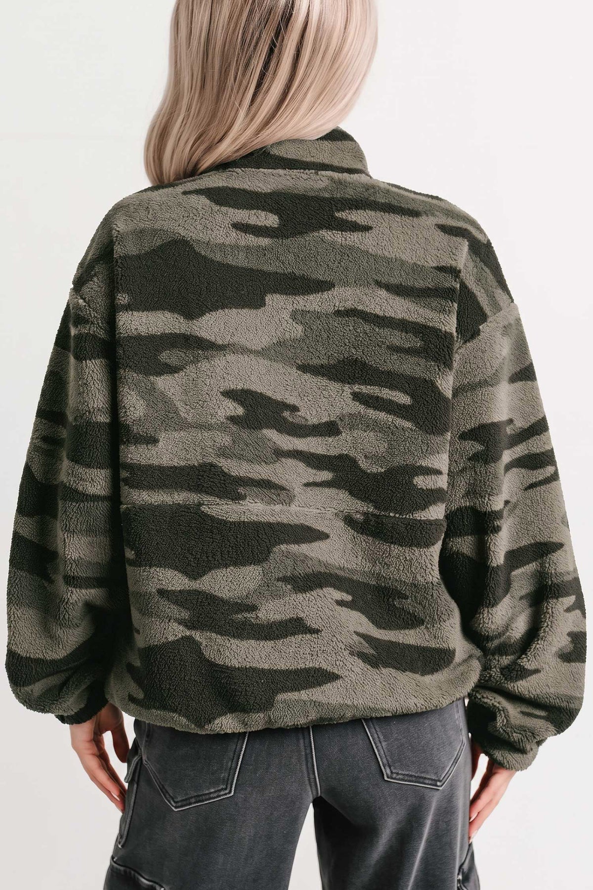 Multicolor Camo Fleece Half Zip Pocket Sweatshirt