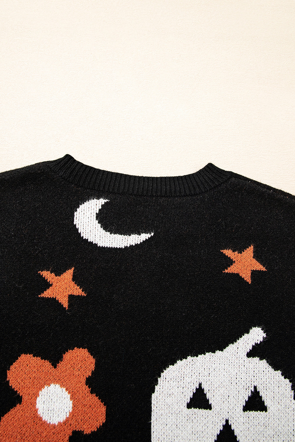 Black Halloween Mythical Night Pattern Drop Shoulder Sweater