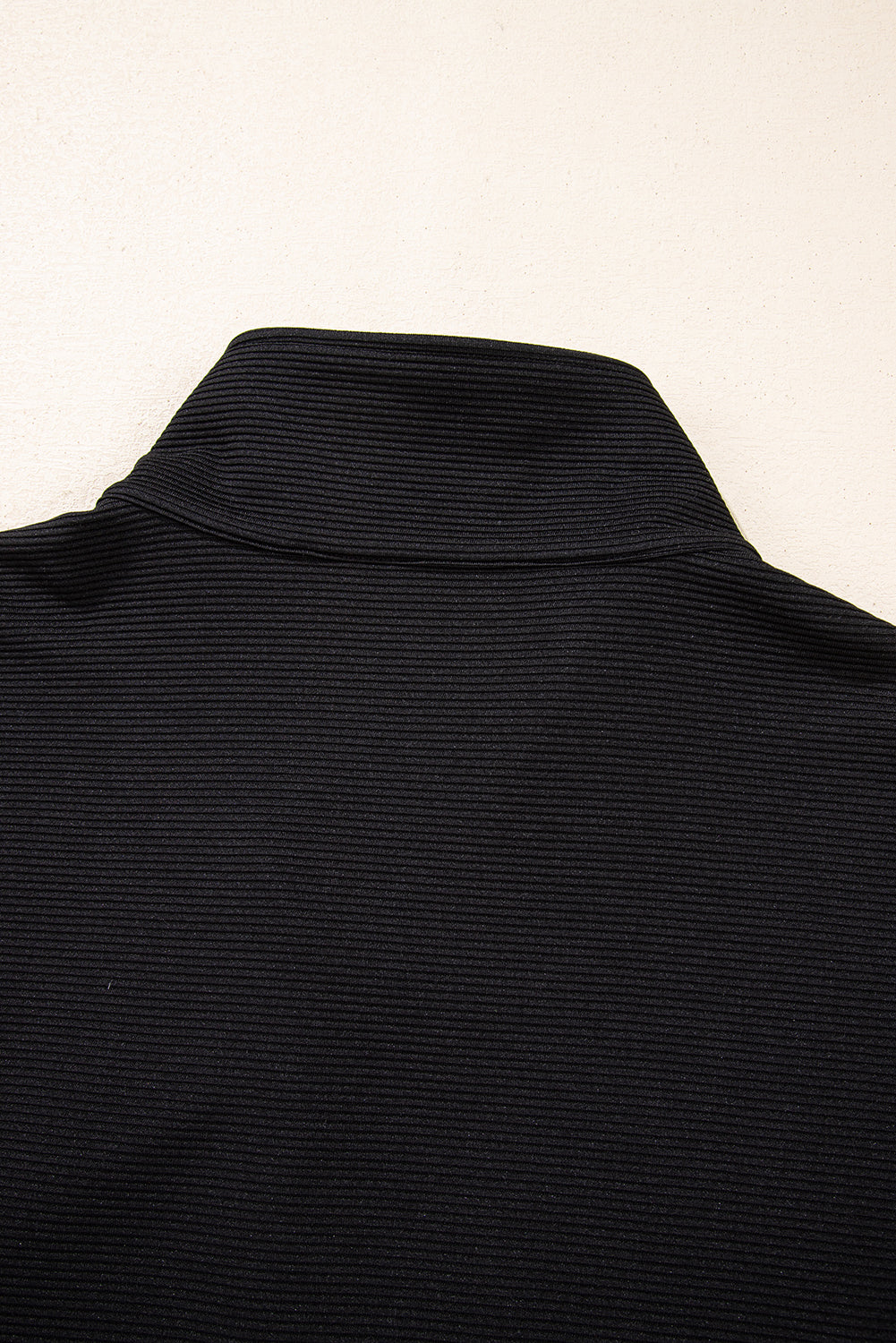 Women's Black Textured Half Zip Kangaroo Pocket Top Shorts Set