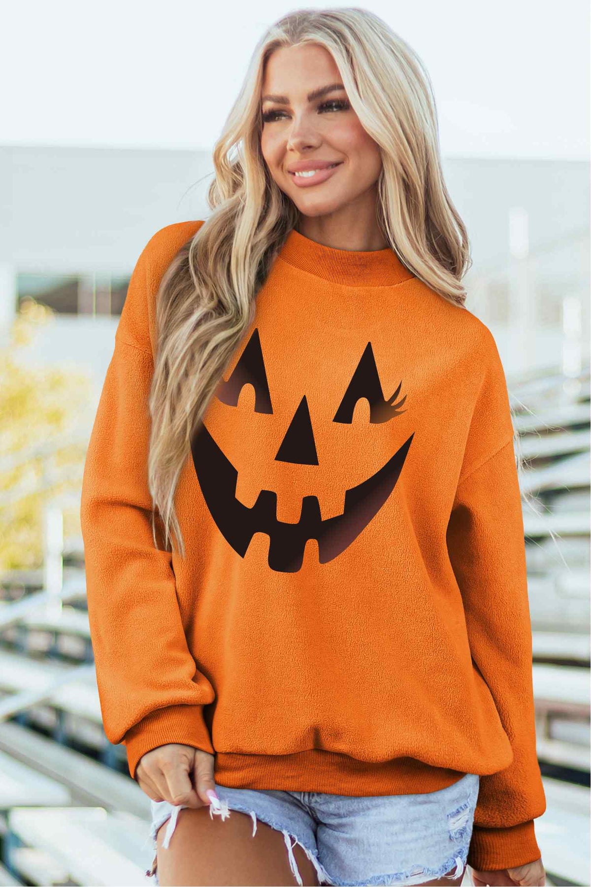 Carrot Oversized Halloween Print Mock Neck Reversible Sweatshirt