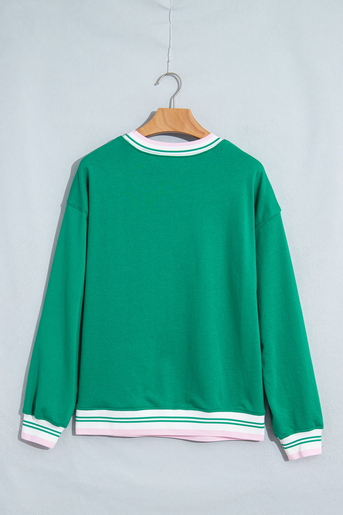 Bright Green Contrast Striped Trim Sweatshirt