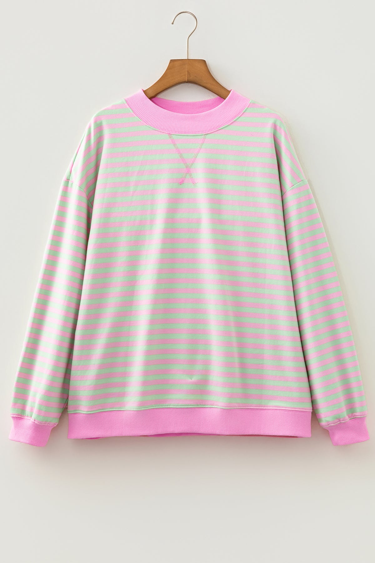 Green Stripe Striped Stand Neck Sweatshirt