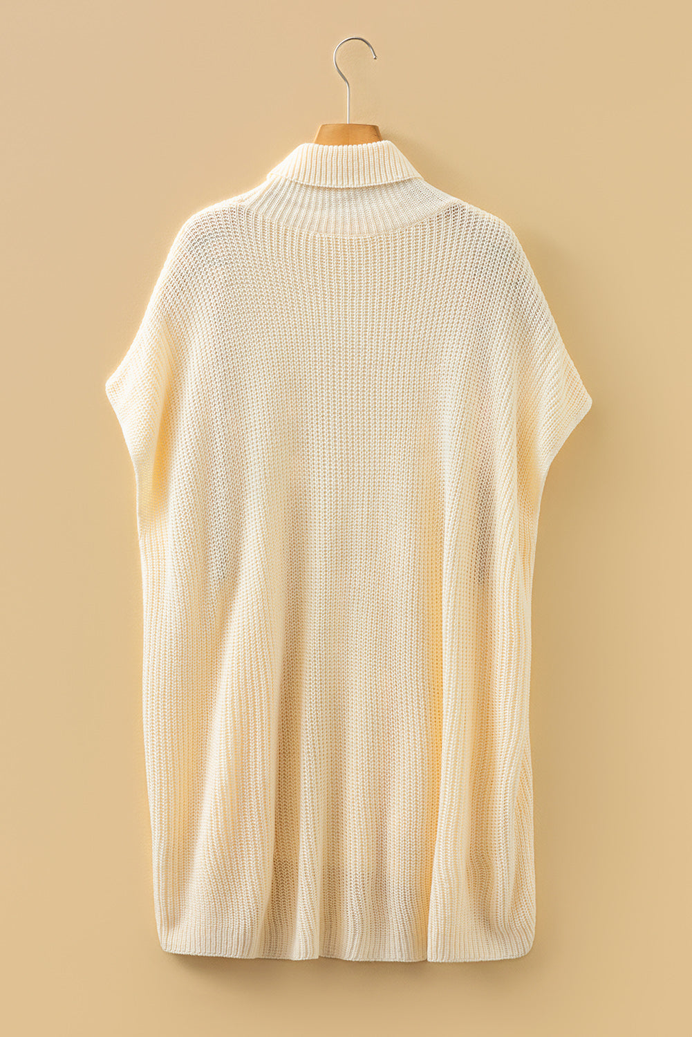 Jet Stream Plain Knit Turtleneck Short Sleeve Tunic Sweater with Pockets