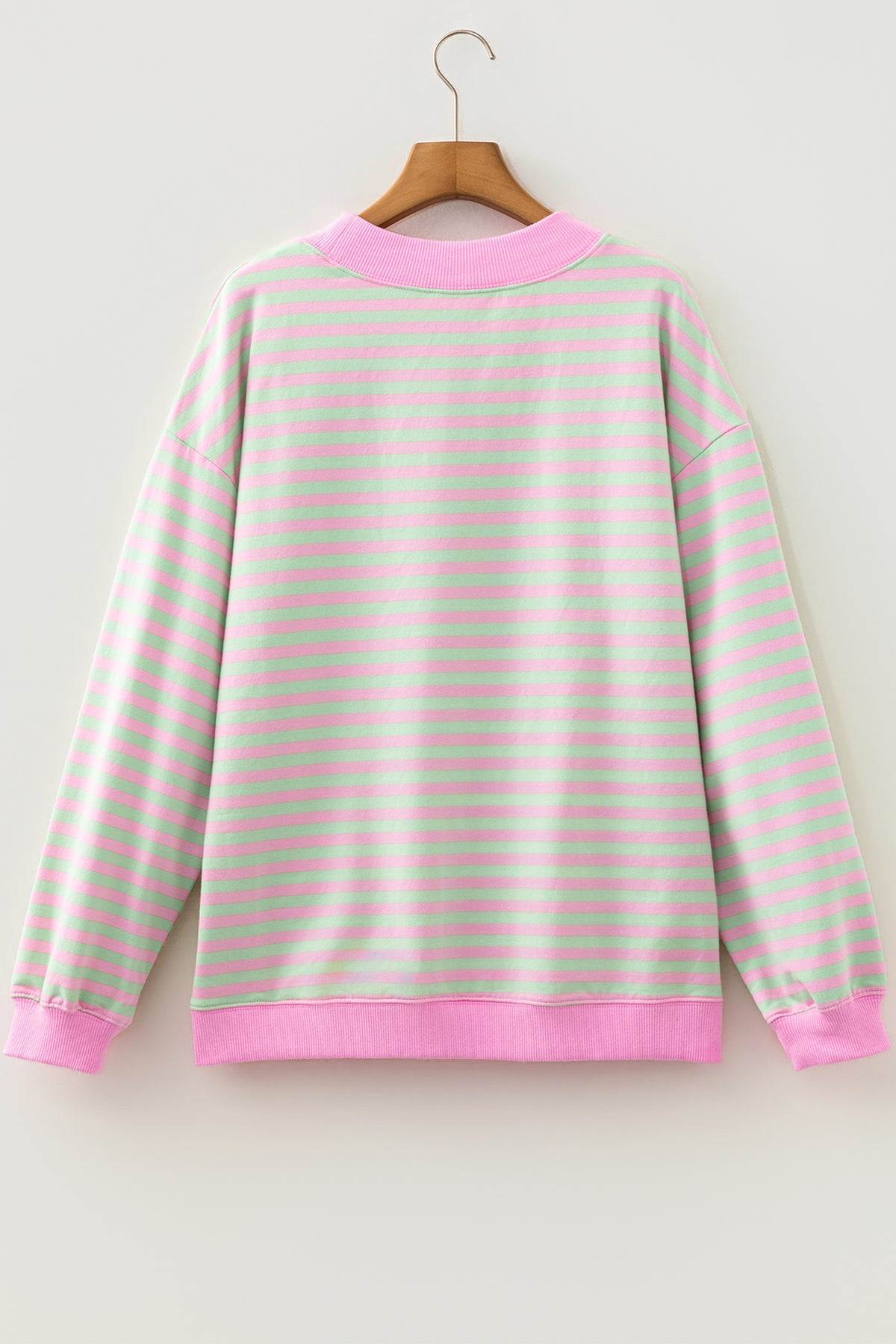 Green Stripe Striped Stand Neck Sweatshirt
