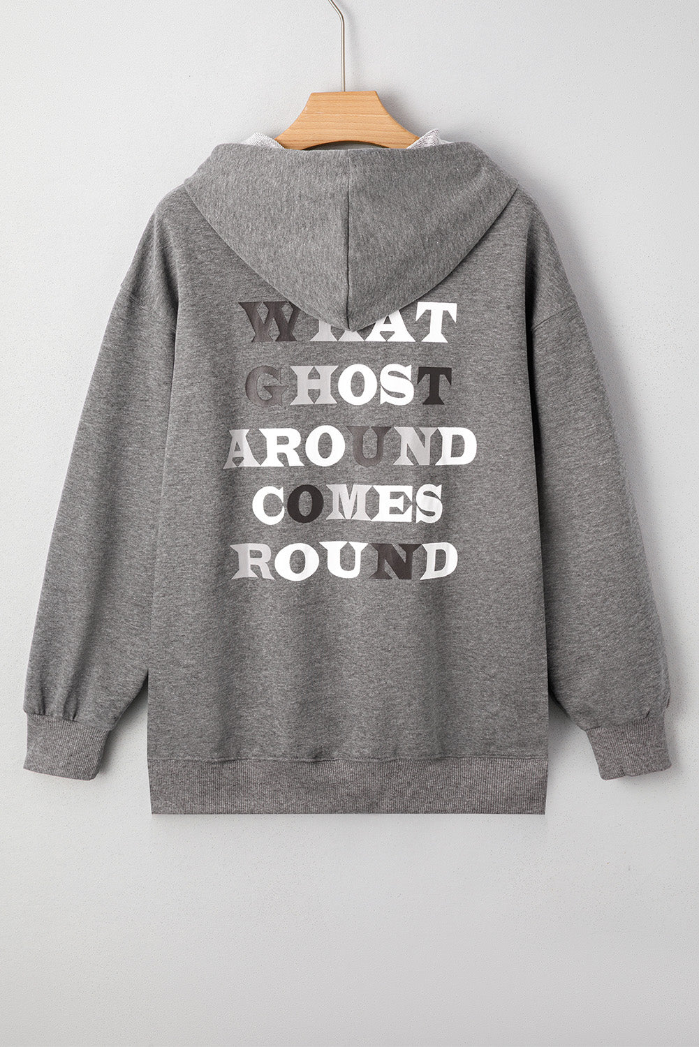 Dark Grey Cute Halloween Ghost Print Mineral Wash Hoodie