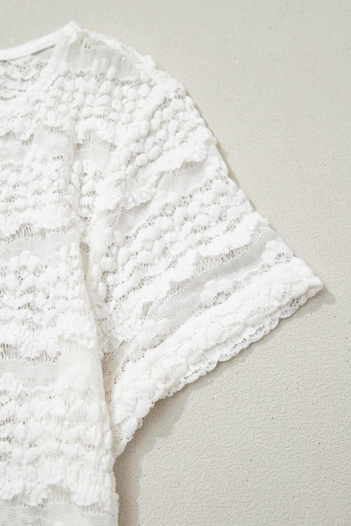 White Sheer Lace Short Sleeve Top