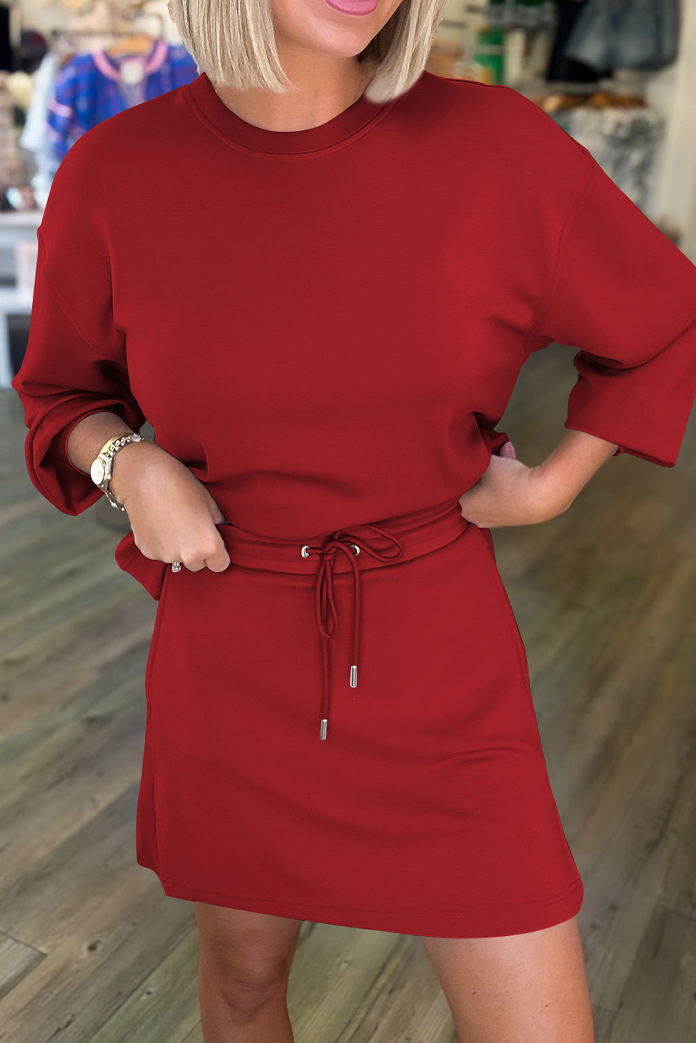 Women's Coffee Drop Shoulder Pullover Mini Skort Two-Piece Outfit Set