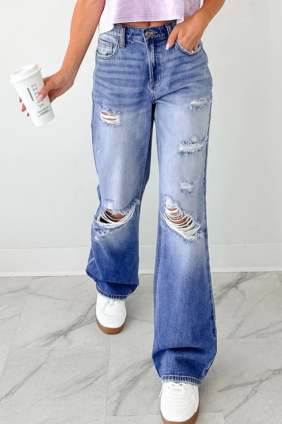 Myosotis Mid Rise Distressed Sneak Peek Straight Leg Jeans