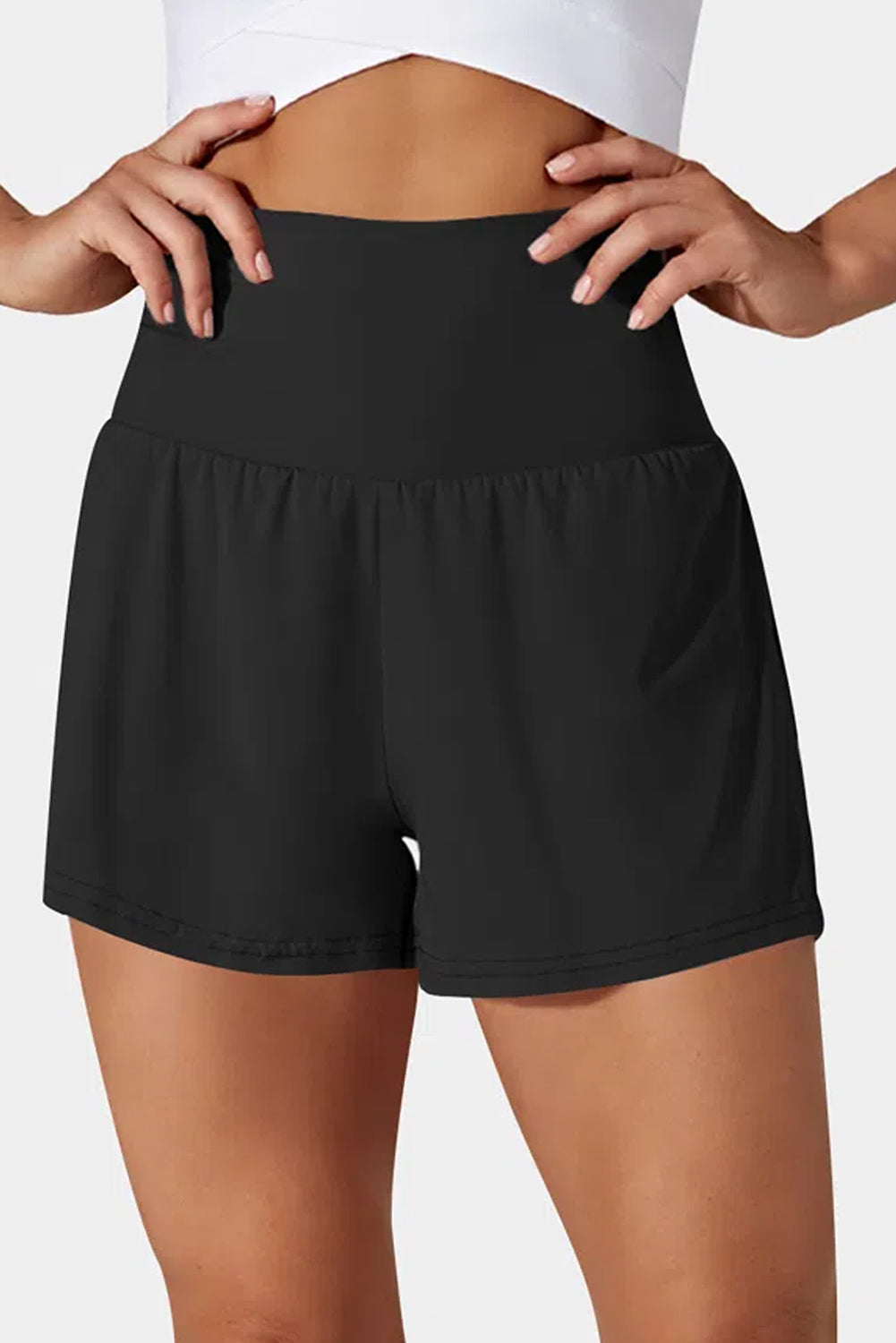 Black Wide-Waistband Swim Shorts