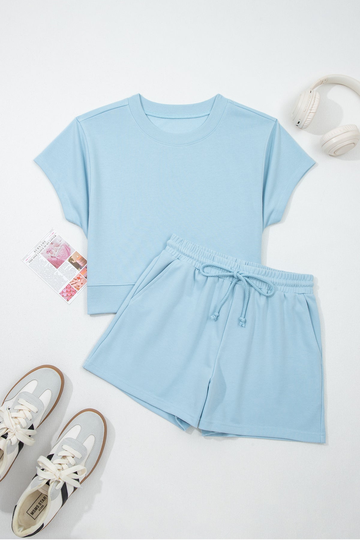 Women's Mist Blue Tee Shorts Two-Piece Outfit Set